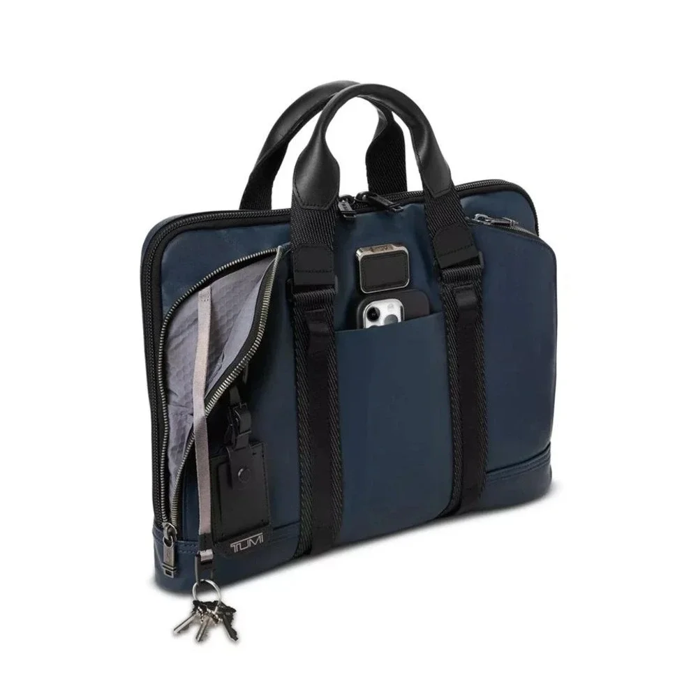 Tumi Alpha Bravo Academy Slim Briefcase Navy Blue Ballistic Nylon 11.75x15.5x2
